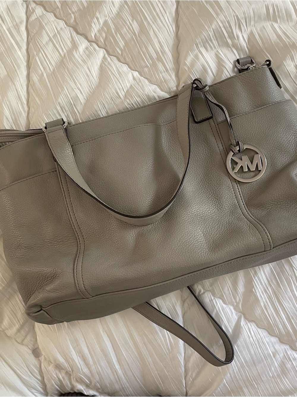 Michael Kors Gray Small Pebbled Leather Tote with Detachable Shoulder Straps
